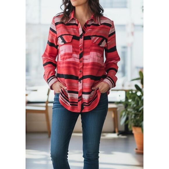 Elementz Tops - ELEMENTZ Plus Size Dressy Button Up Top | Red and Black | Size 2X or Size 18/20